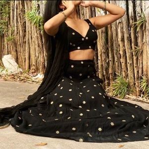 Black Lengha! Blouse, skirt, and dupatta included.
Matching mask! New condition!